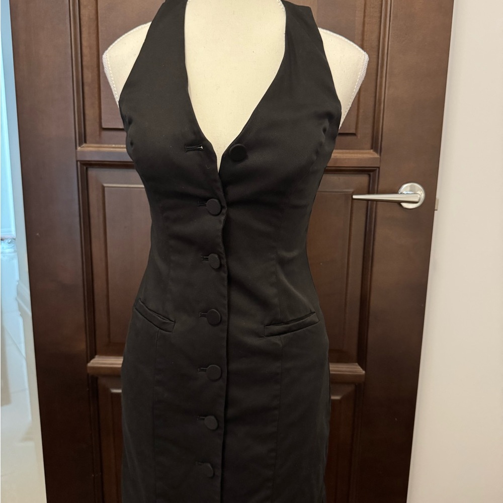 Guess Black Button-Front Backless Dress